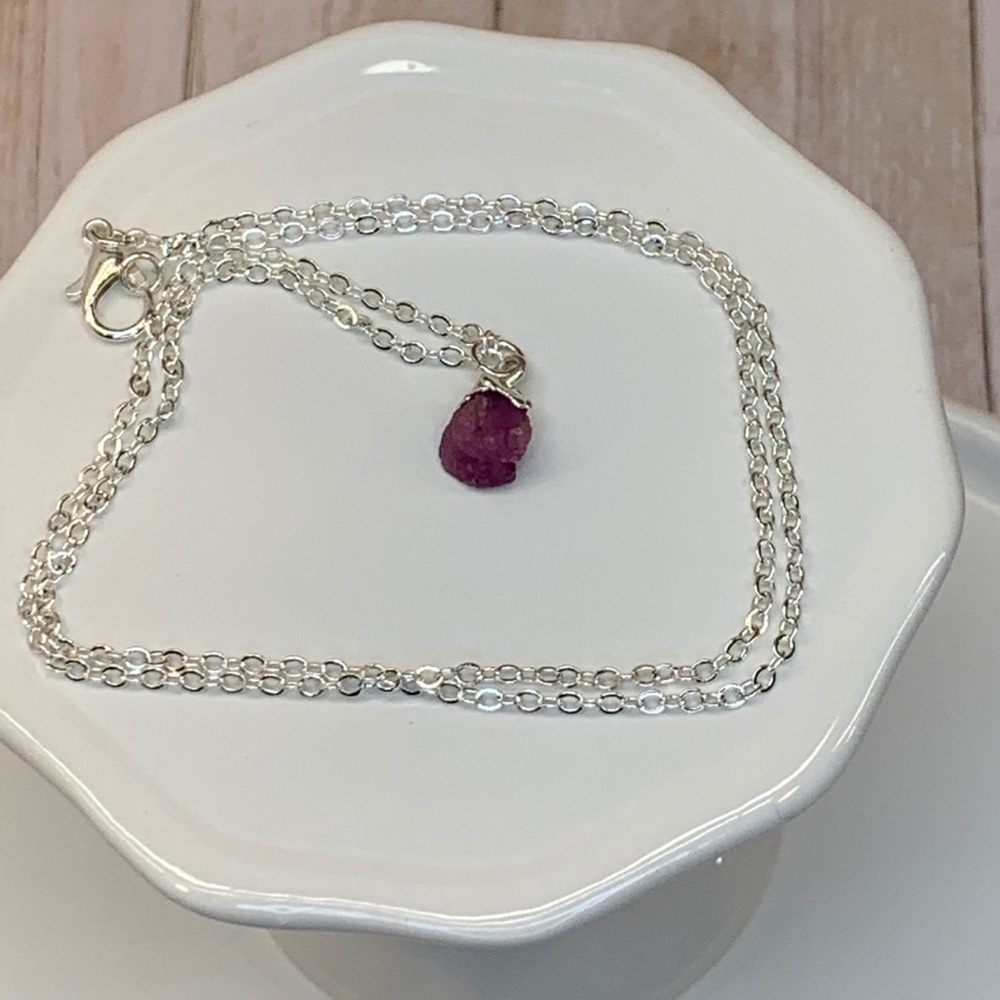 Raw Ruby Silver Necklace